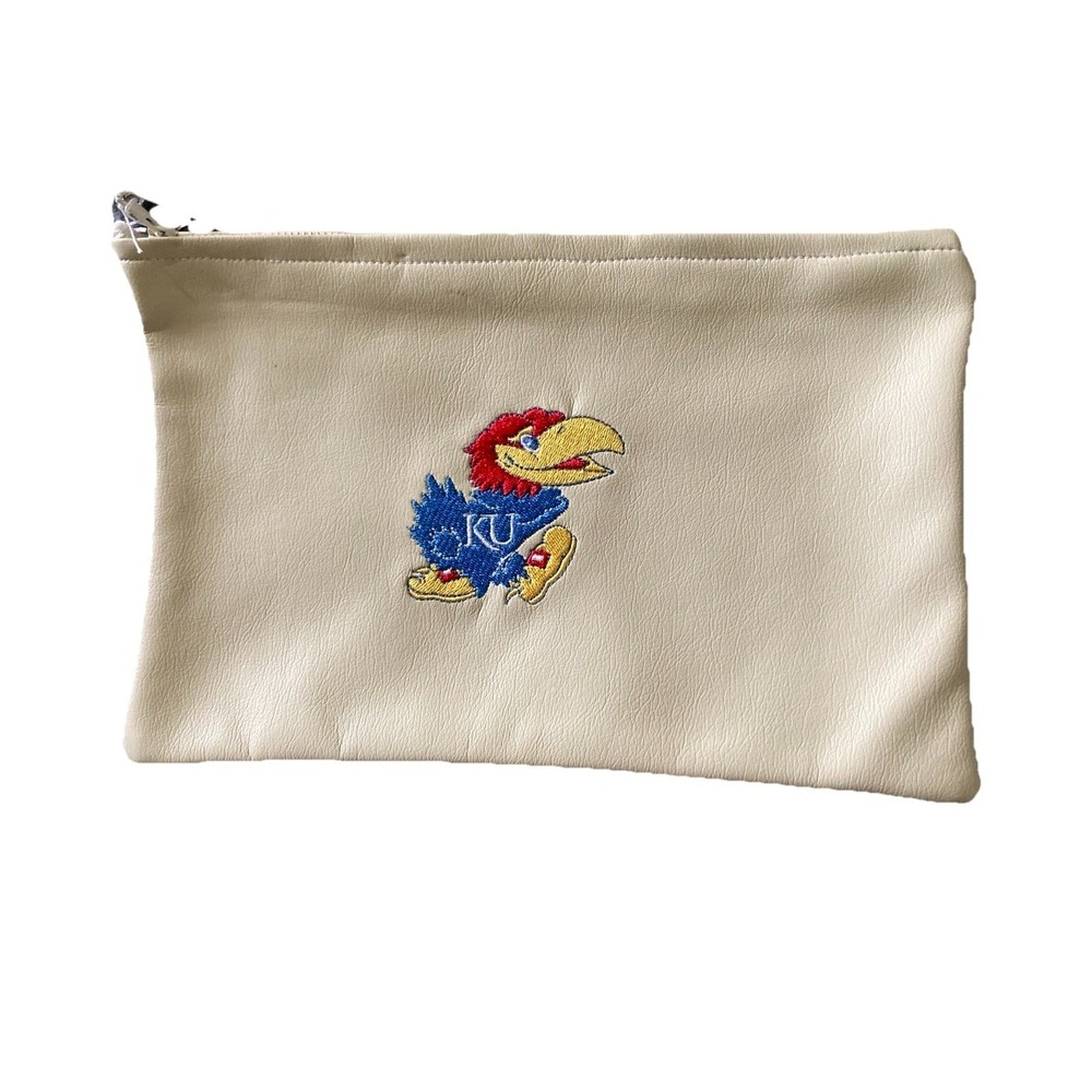 Kansas Jayhawks Cream Zip Bag Travel Case KU Fan Father's‎ Day Gift